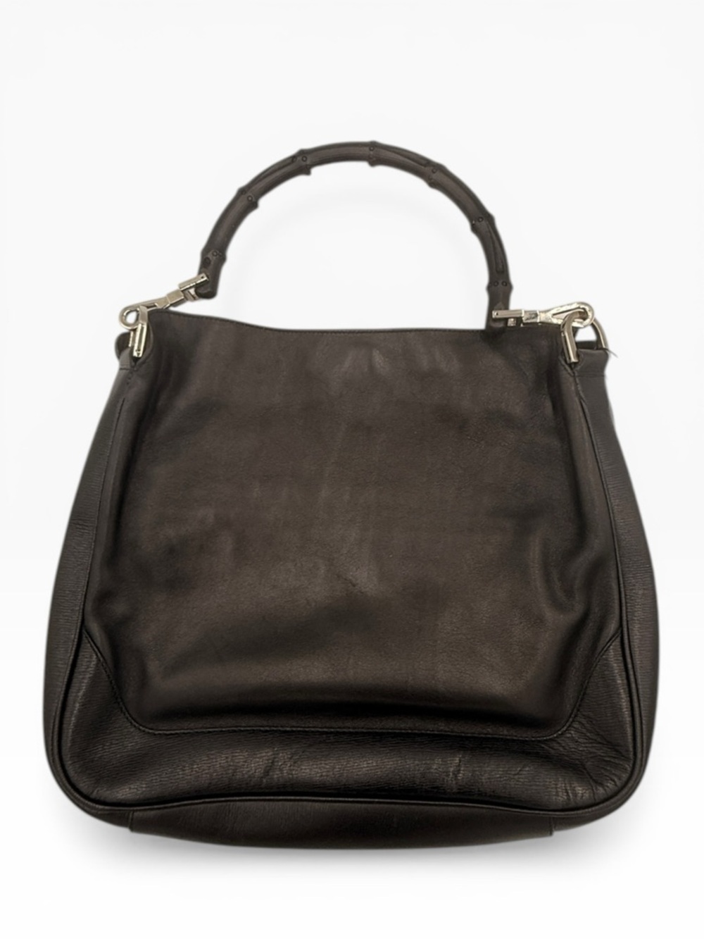 Gucci Bamboo Top Handle Leather Shoulder Bag Black Vintage Authenticate - Picture 3 of 12
